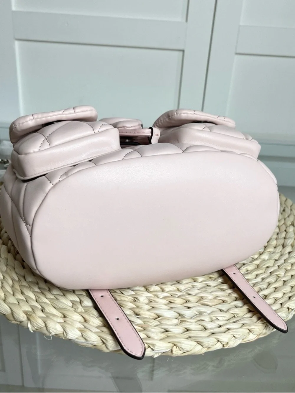 Coach Quilted Pale Pink Leather Backpack with Front Pockets